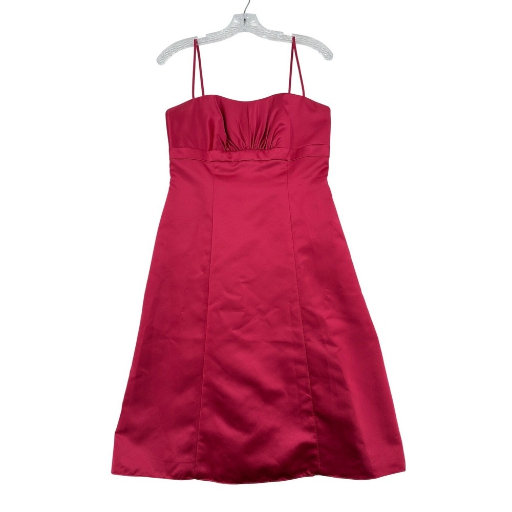Davids Bridal Pink Satin Dress Spaghetti Strap A-Line Brides Maid Formal Women 6